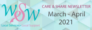 a poster with the words care & share news letter march - april 2021