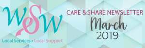 a poster with the words care and share news letter march 2019