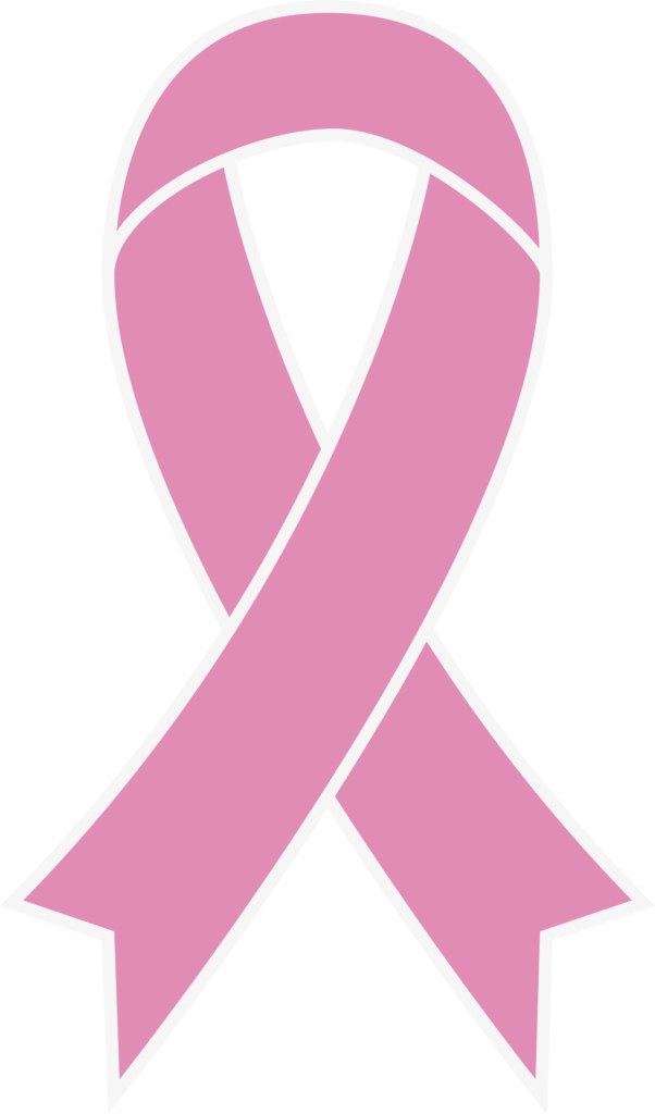 a pink ribbon on a green background